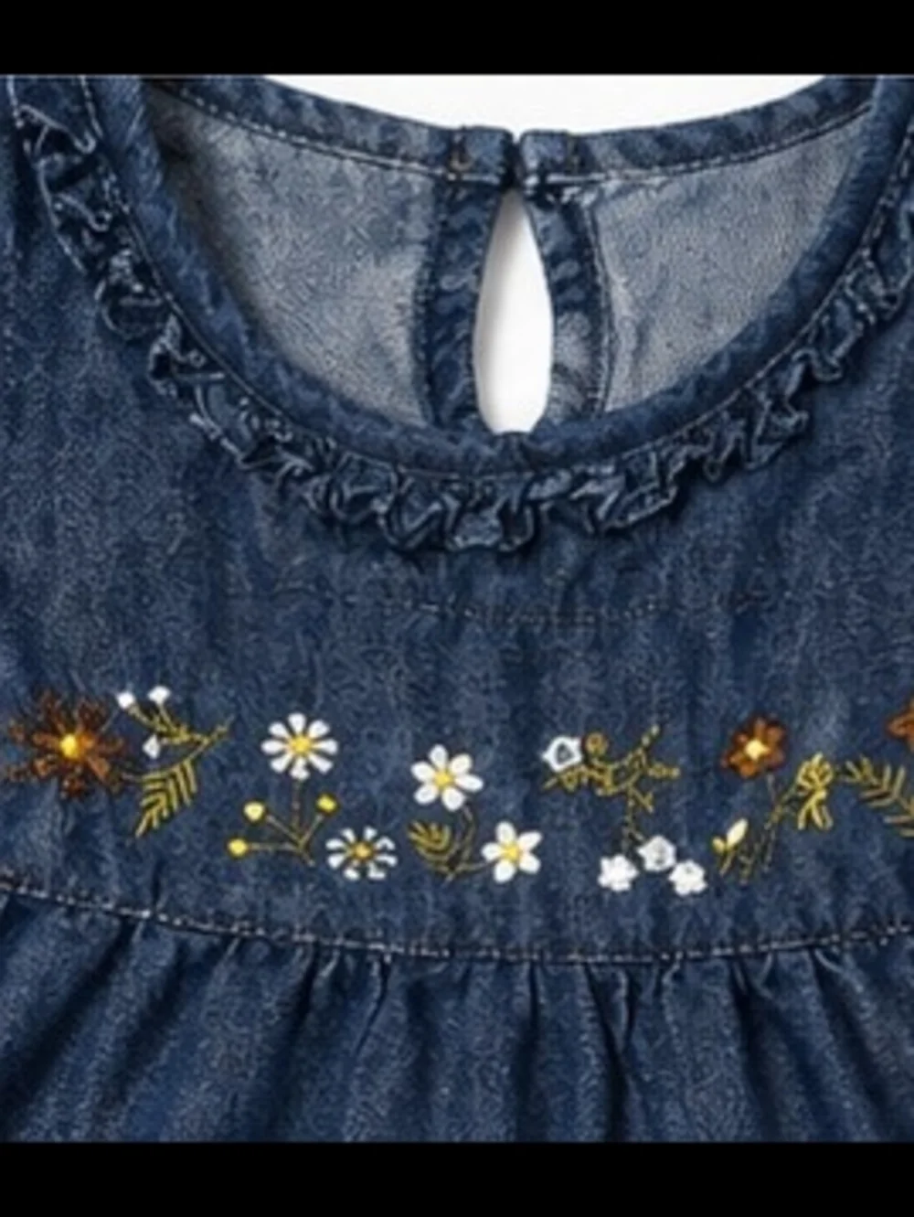 Girls 2-Piece Chambray Embroidered Floral Top & Ruffle Pants Set | Size 6Y